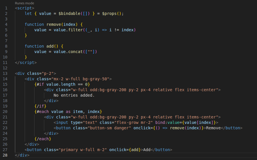 Svelte string list builder example